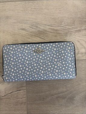 Coach Light Blue Star-Print Zip Wallet